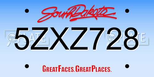 5ZXZ728 South Dakota License Plate