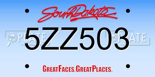 5ZZ503 South Dakota License Plate