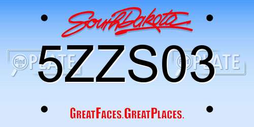 5ZZS03 South Dakota License Plate