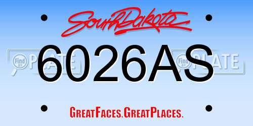 6026AS South Dakota License Plate
