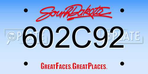 602C92 South Dakota License Plate