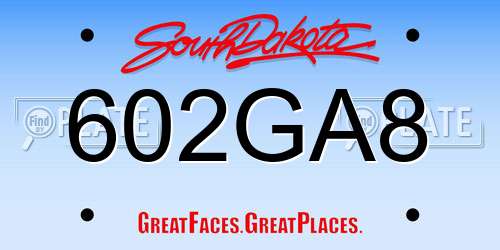602GA8 South Dakota License Plate