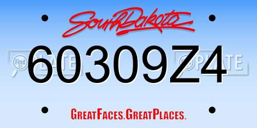 60309Z4 South Dakota License Plate