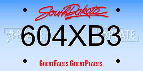 604XB3 South Dakota License Plate