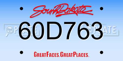 60D763 South Dakota License Plate