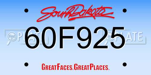 60F925 South Dakota License Plate