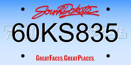 60KS835 South Dakota License Plate