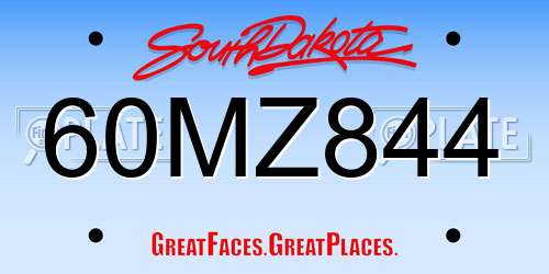 60MZ844 South Dakota License Plate