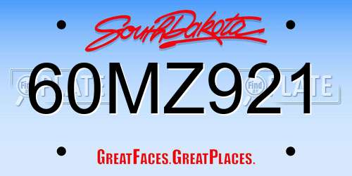 60MZ921 South Dakota License Plate