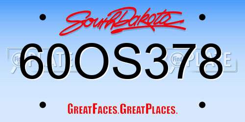 60OS378 South Dakota License Plate