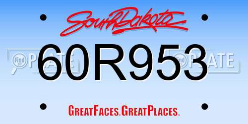 60R953 South Dakota License Plate