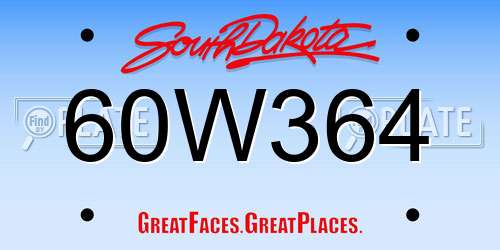 60W364 South Dakota License Plate