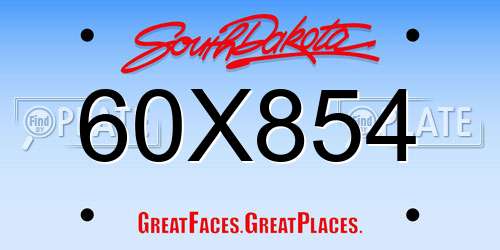 60X854 South Dakota License Plate