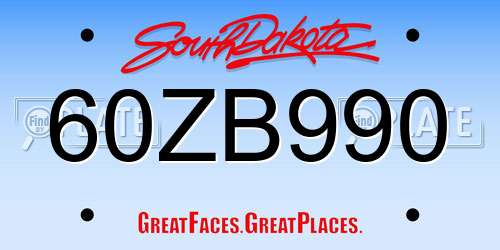 60ZB990 South Dakota License Plate