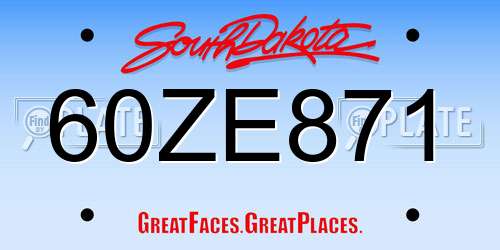 60ZE871 South Dakota License Plate