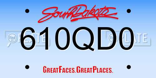 610QD0 South Dakota License Plate