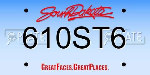 610ST6 South Dakota License Plate