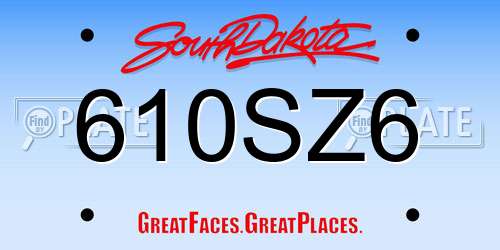 610SZ6 South Dakota License Plate