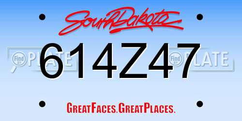 614Z47 South Dakota License Plate