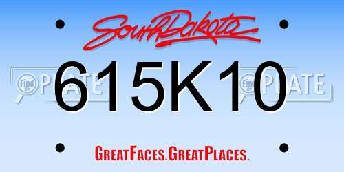 615K10 South Dakota License Plate