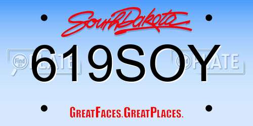 619SOY South Dakota License Plate