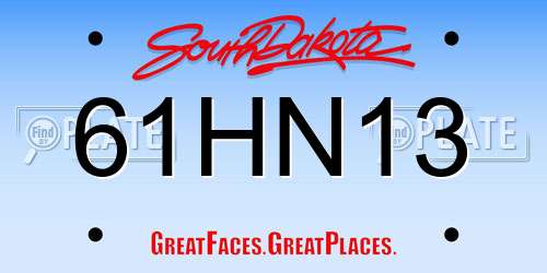 61HN13 South Dakota License Plate