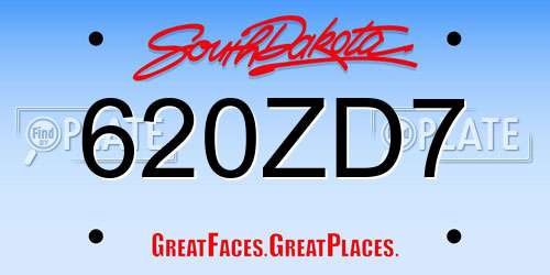 620ZD7 South Dakota License Plate