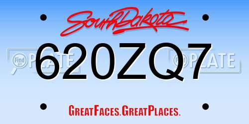 620ZQ7 South Dakota License Plate
