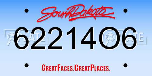 62214O6 South Dakota License Plate