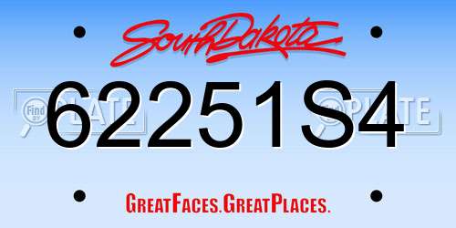 62251S4 South Dakota License Plate