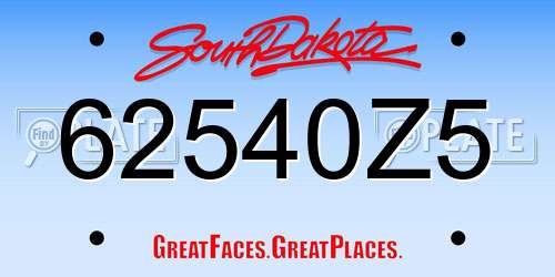 62540Z5 South Dakota License Plate