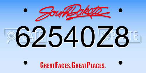 62540Z8 South Dakota License Plate