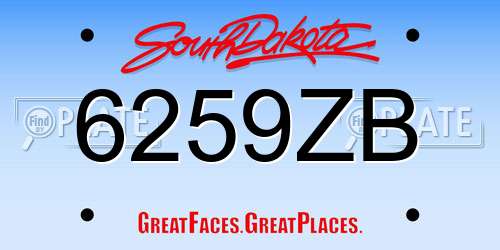6259ZB South Dakota License Plate