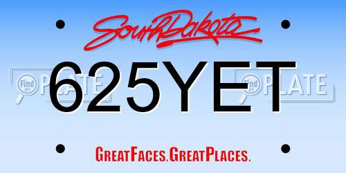 625YET South Dakota License Plate