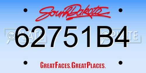62751B4 South Dakota License Plate