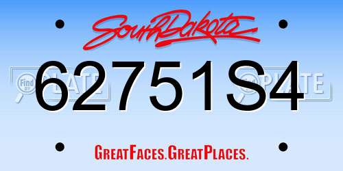 62751S4 South Dakota License Plate