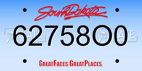 62758O0 South Dakota License Plate