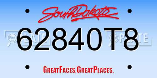 62840T8 South Dakota License Plate