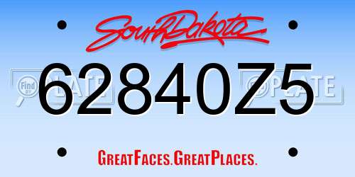 62840Z5 South Dakota License Plate