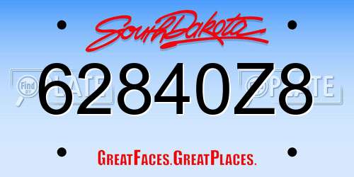 62840Z8 South Dakota License Plate