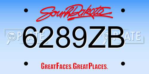 6289ZB South Dakota License Plate
