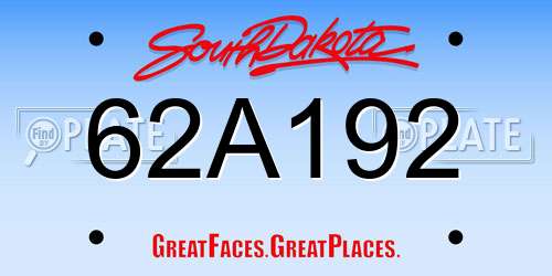 62A192 South Dakota License Plate