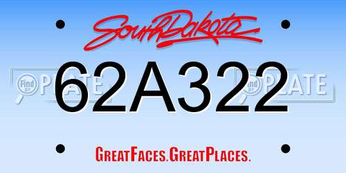 62A322 South Dakota License Plate
