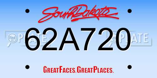 62A720 South Dakota License Plate