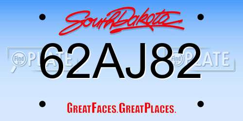 62AJ82 South Dakota License Plate