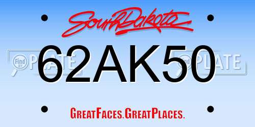 62AK50 South Dakota License Plate