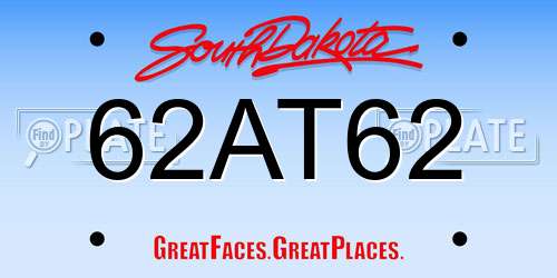 62AT62 South Dakota License Plate