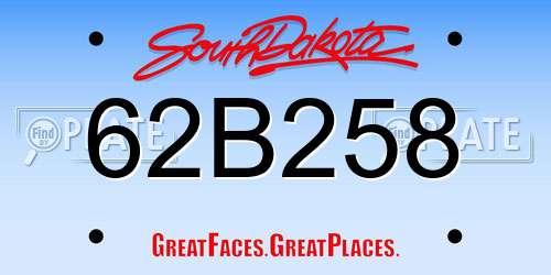 62B258 South Dakota License Plate