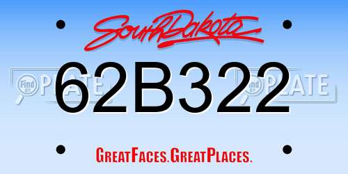 62B322 South Dakota License Plate