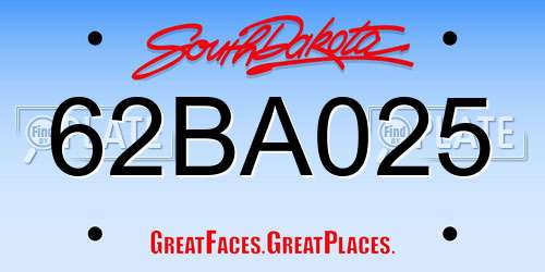 62BA025 South Dakota License Plate